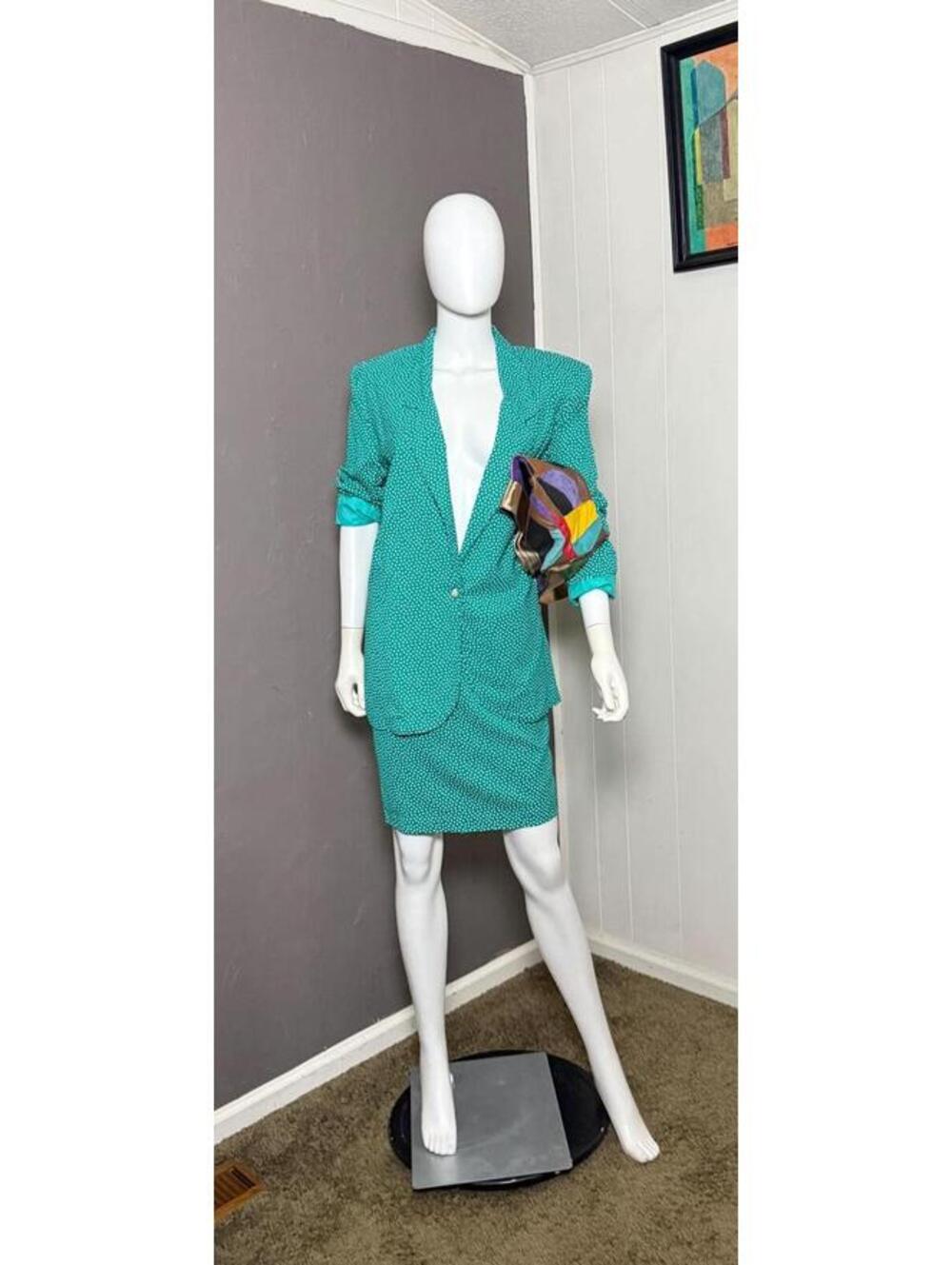 1980's Blazer and Miniskirt Set Teal Polka Dot 80's Valley Girl S/M Byer Too!